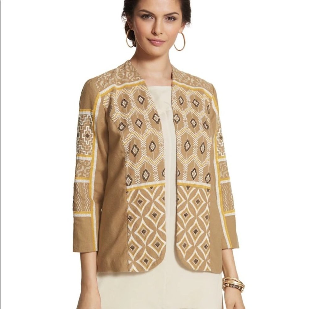 {Chico’s} Diamond Artisan Linen Blazer
